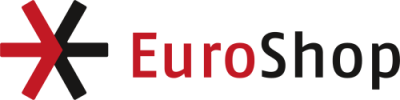 Euroshop tradefair logo - red & black asterisk, with red 'Euro' and black 'Shop' text
